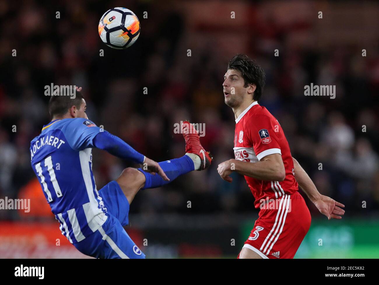Soccer Football - FA Cup Fourth Round - Middlesbrough vs Brighton & Hove Albion - Riverside Stadium, Middlesbrough, Britain - January 27, 2018   Middlesbrough's George Friend in action with Brighton's Anthony Knockaert   REUTERS/Scott Heppell Stock Photo
