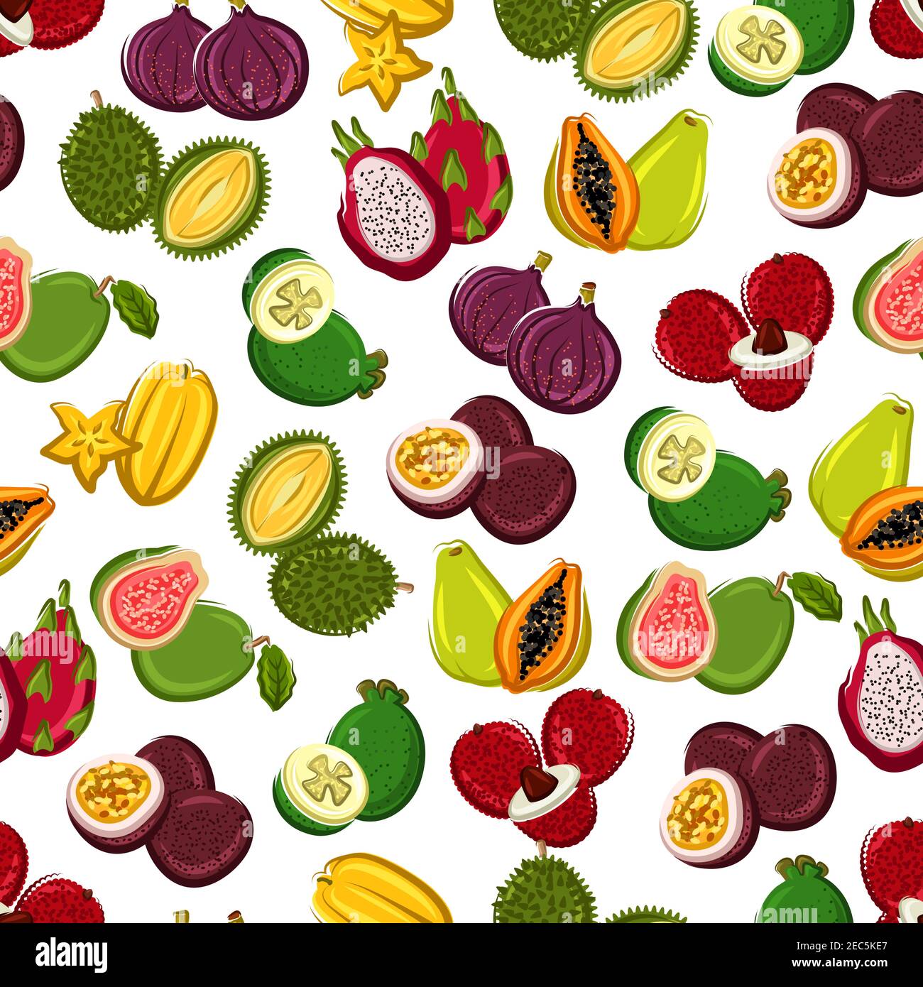 Exotic fruits seamless background. Wallpaper with pattern of tropical ...