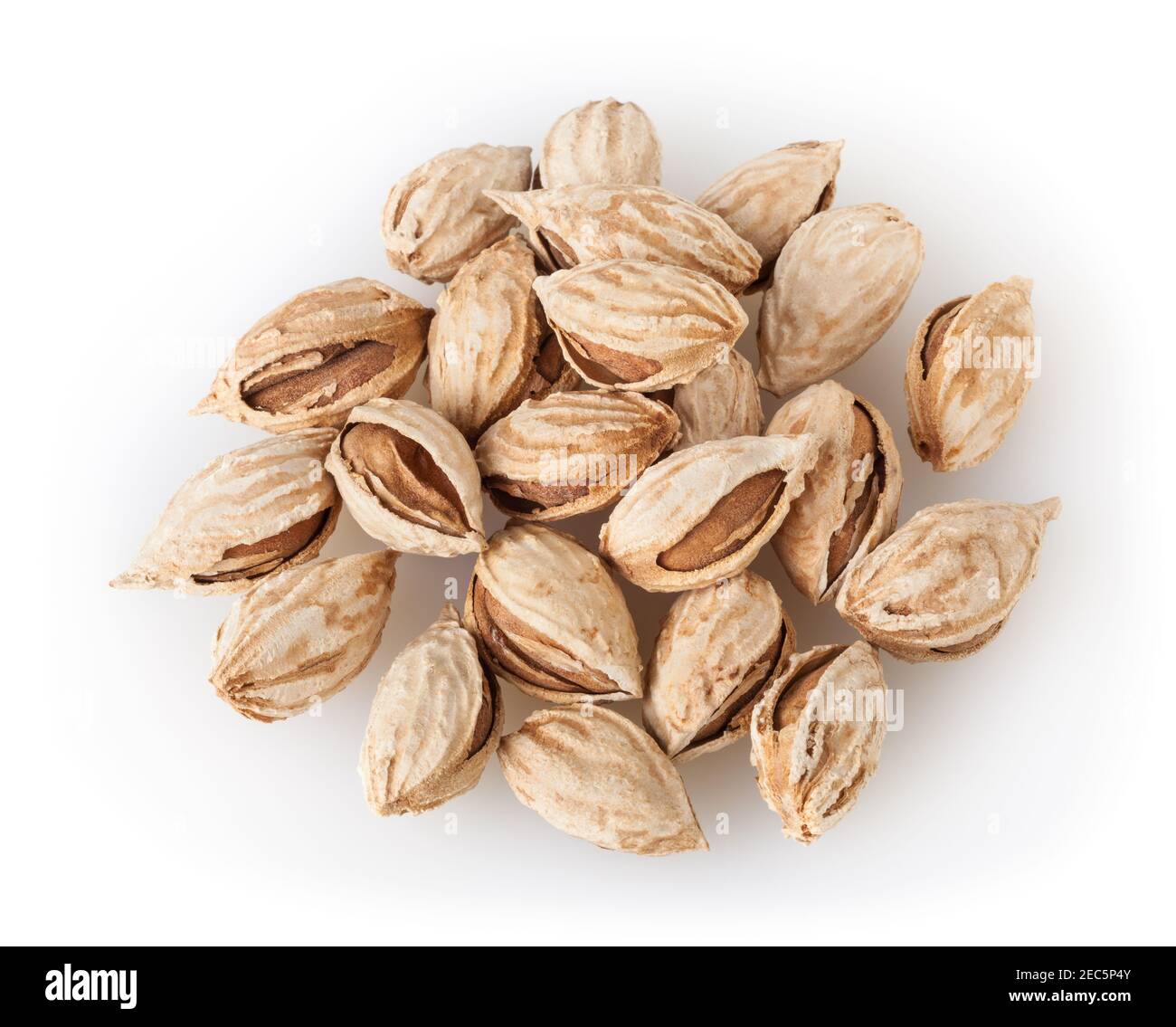 Heap of almond nuts isolated on white background Stock Photo