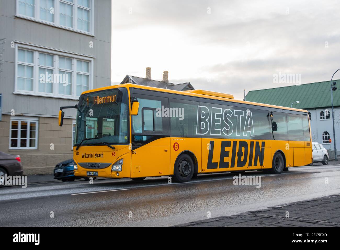 Reykjavik Iceland - November 1. 2019: City bus in Reykjavik, the capital of Iceland Stock Photo