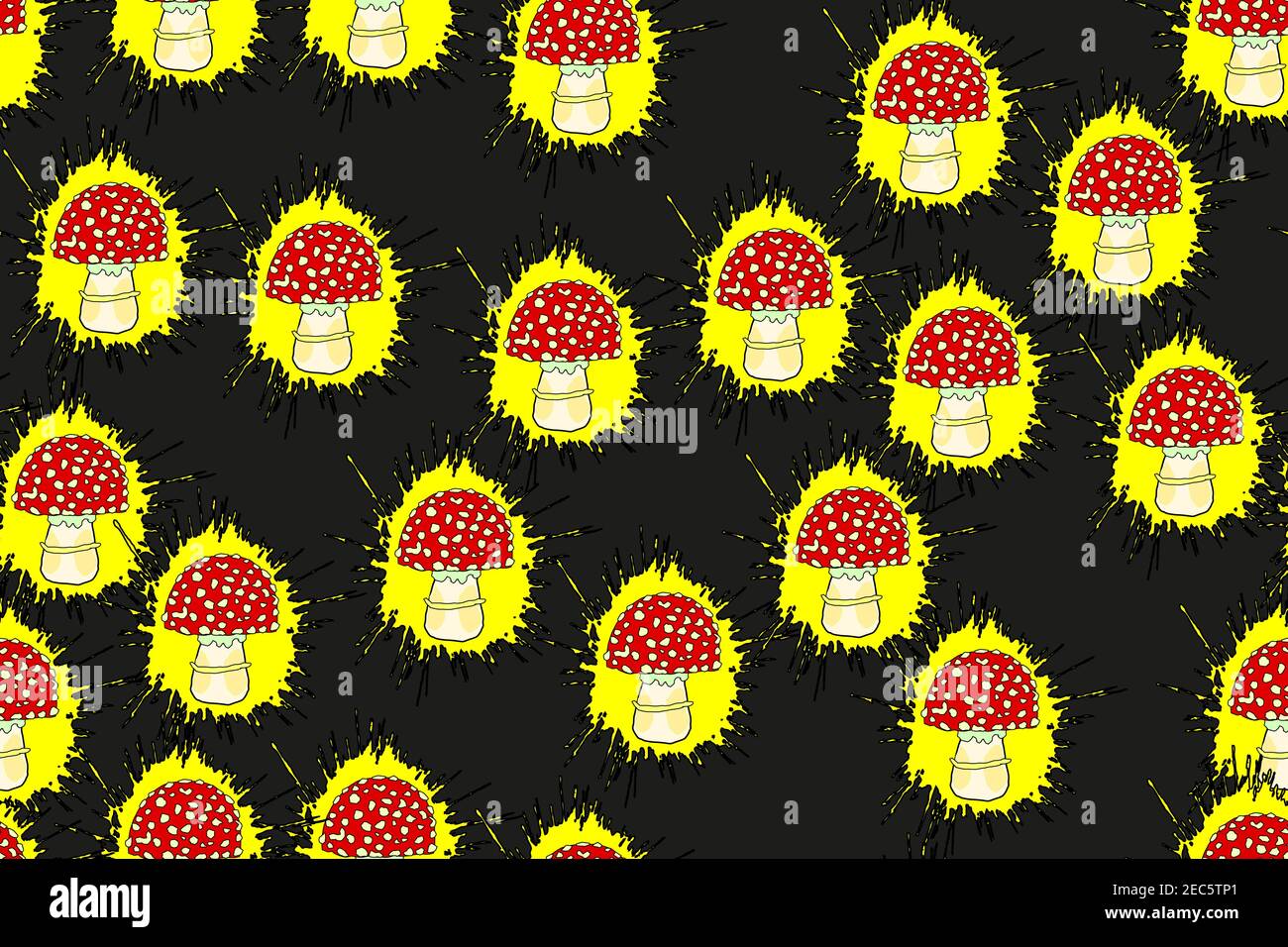 Abstract Agaric Blot Seamless Pattern, Illustration on Black Background Stock Vector