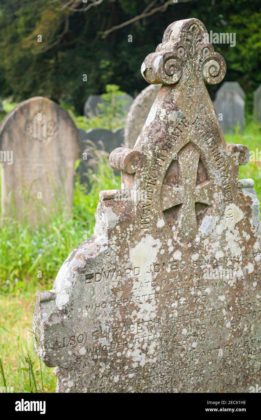 Grave in Llantysilio chuchyard, Wales Stock Photo
