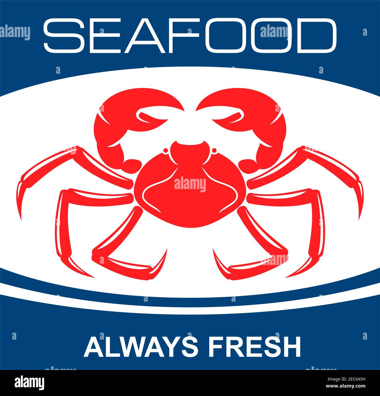 Fresh seafood bar badge design template with red symbol of wild atlantic snow crab. Great for kitchen accessories or food packaging design Stock Vector