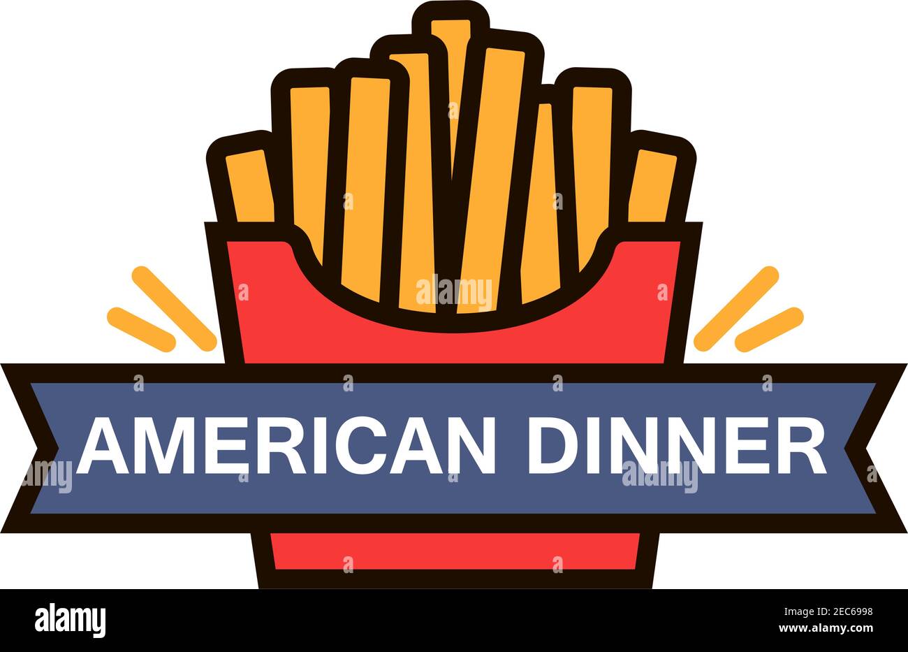 American fast food dinner retro badge with takeaway red paper box of french  fries. Use as fast food cafe menu or food delivery service design. Thin li  Stock Vector Image \u0026 Art -, image size:1300x933