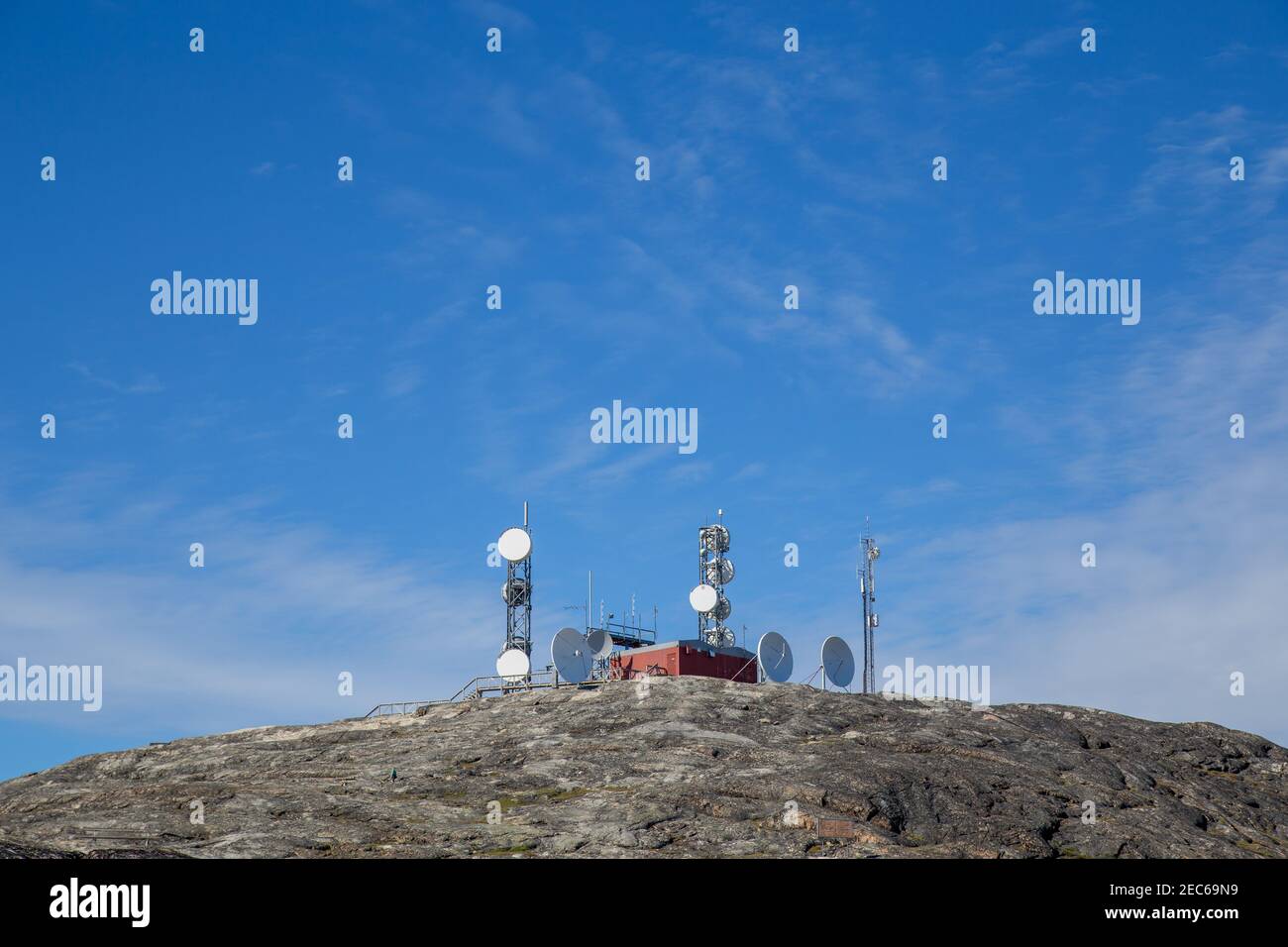 Radio and Satellite Antennas in Ilulissat, Greenland Stock Photo