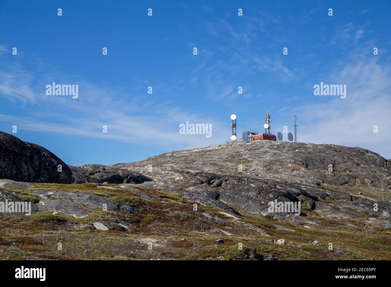 Radio and Satellite Antennas in Ilulissat, Greenland Stock Photo