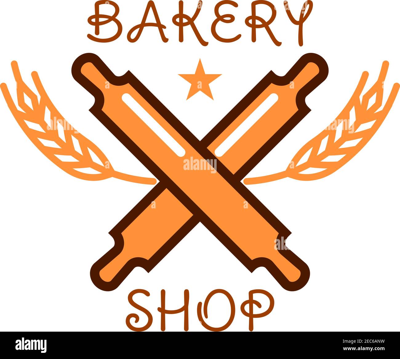 Bakery shop sign of crossed wooden rolling pins with cereal ears ...