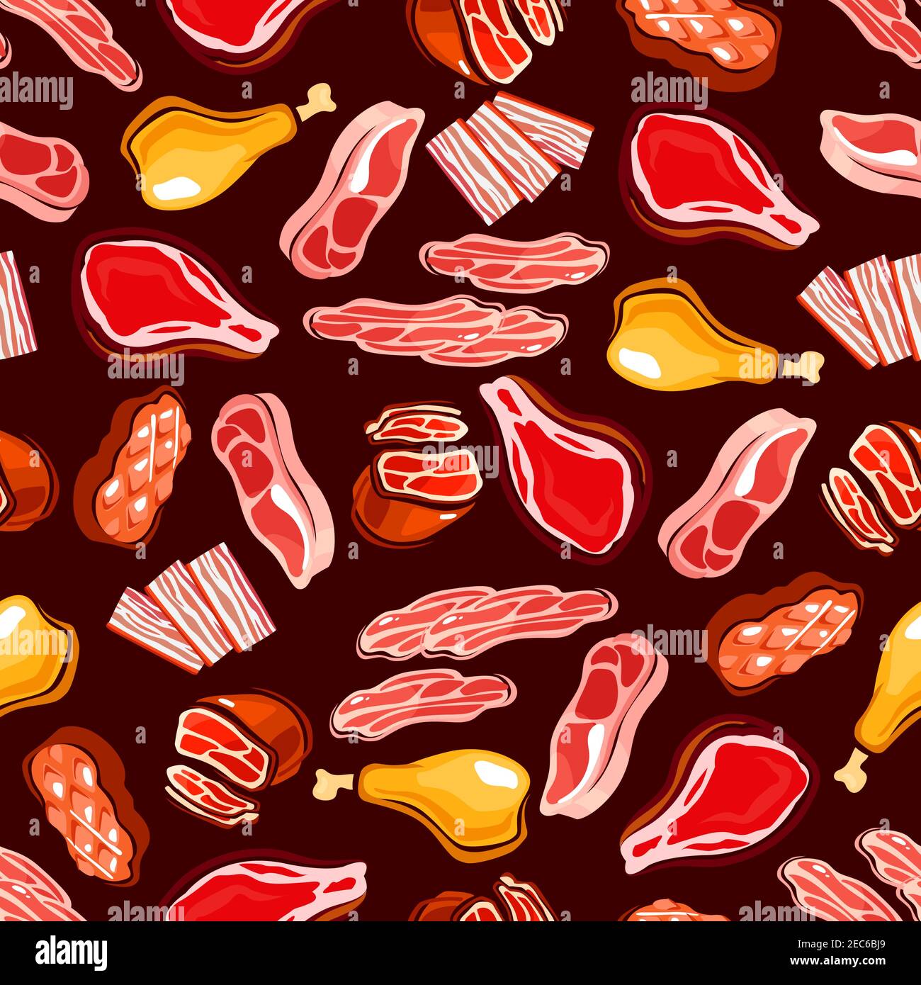 Meat food background. Seamless pattern of beef steaks, pork ribs