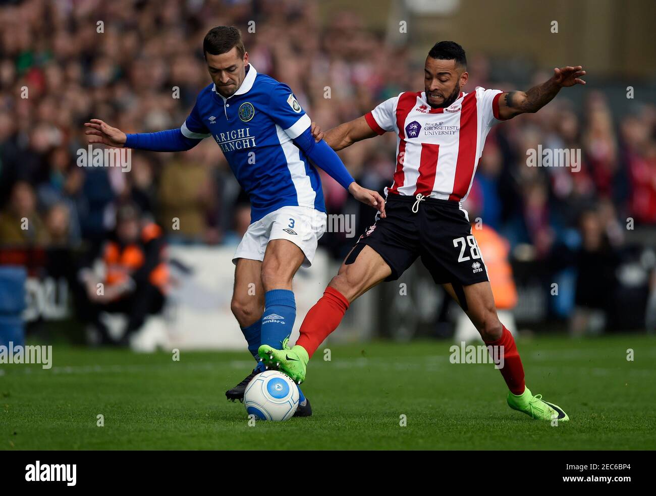 Britain Soccer Football - Lincoln City v Macclesfield Town - Vanarama  National League - Sincil Bank - 22/4/17 Lincoln City's Nathan Arnold in  action with Macclesfield Town's David Fitzpatrick Mandatory Credit: Action