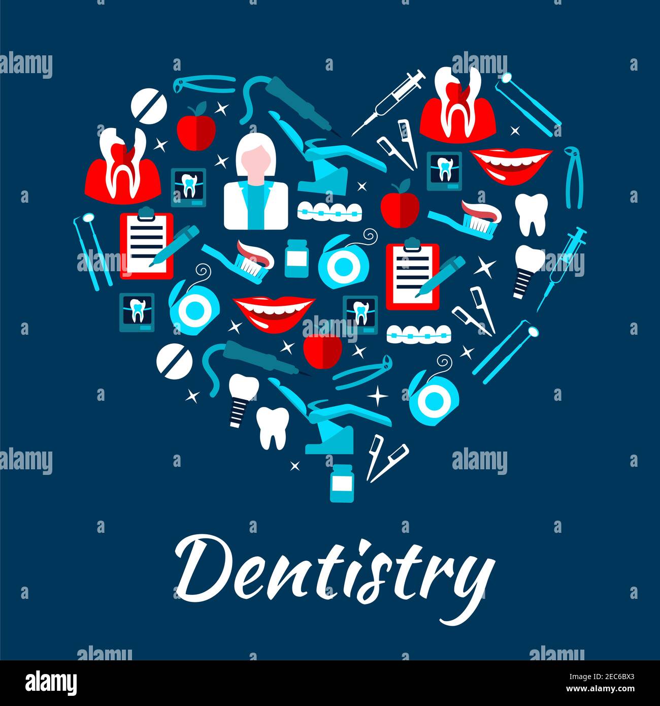 Dentistry banner with icons. Stomatology dental care symbols. Dentist