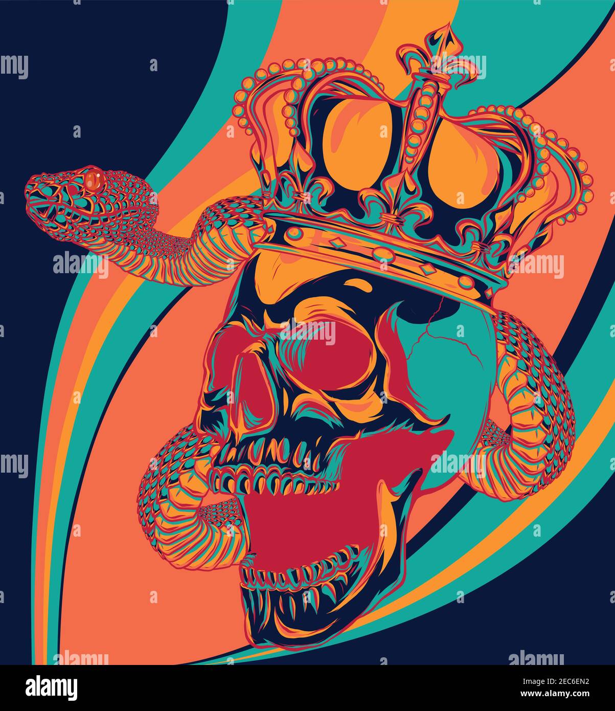 king Skull with snake vector illustration art Stock Vector