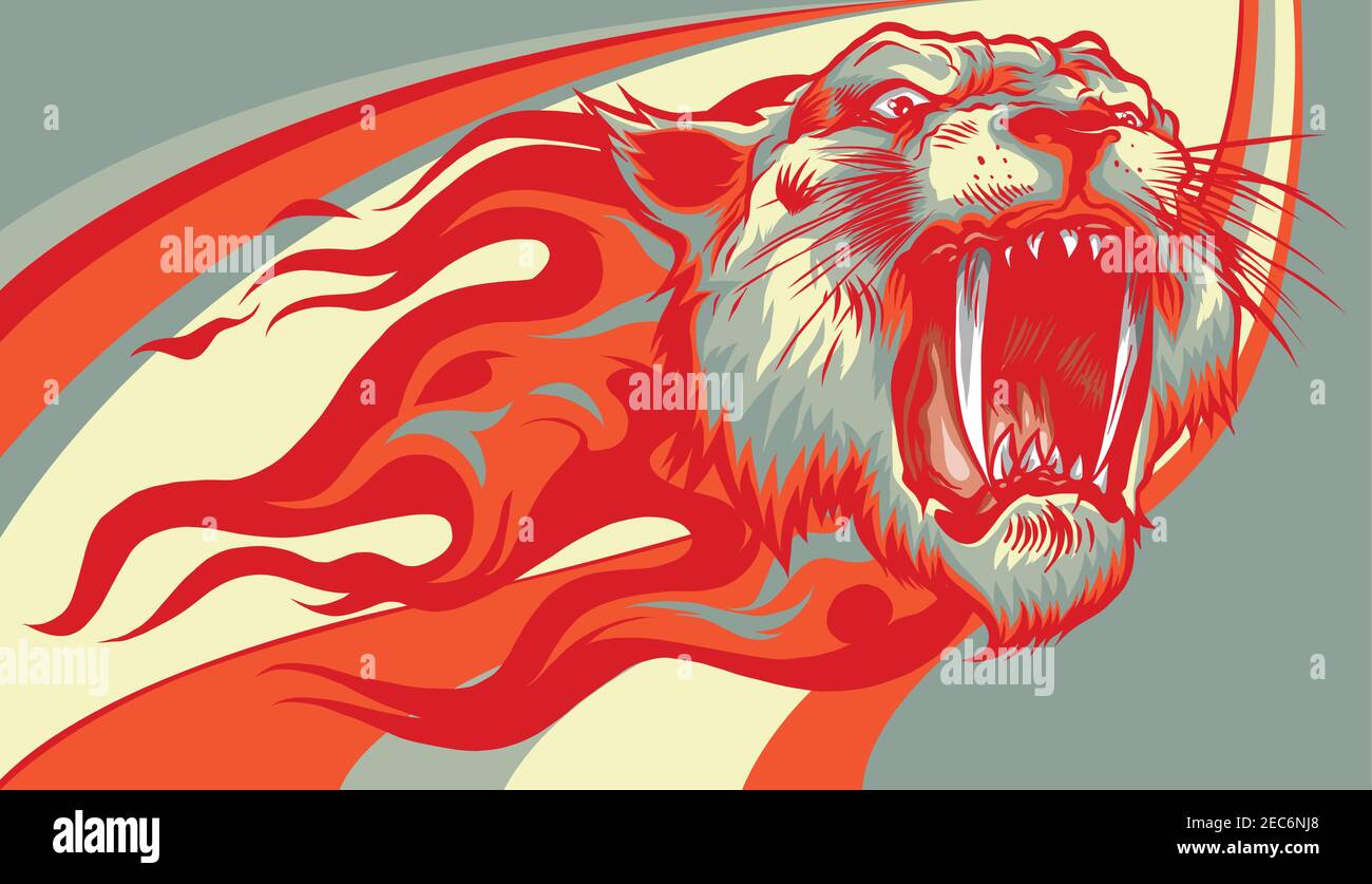 head Jaguar with Flame Tattoo vector illustration Stock Vector