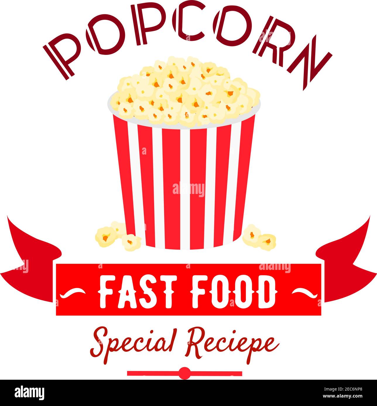 Takeaway sweetened popcorn icon in red and white striped bucket ...