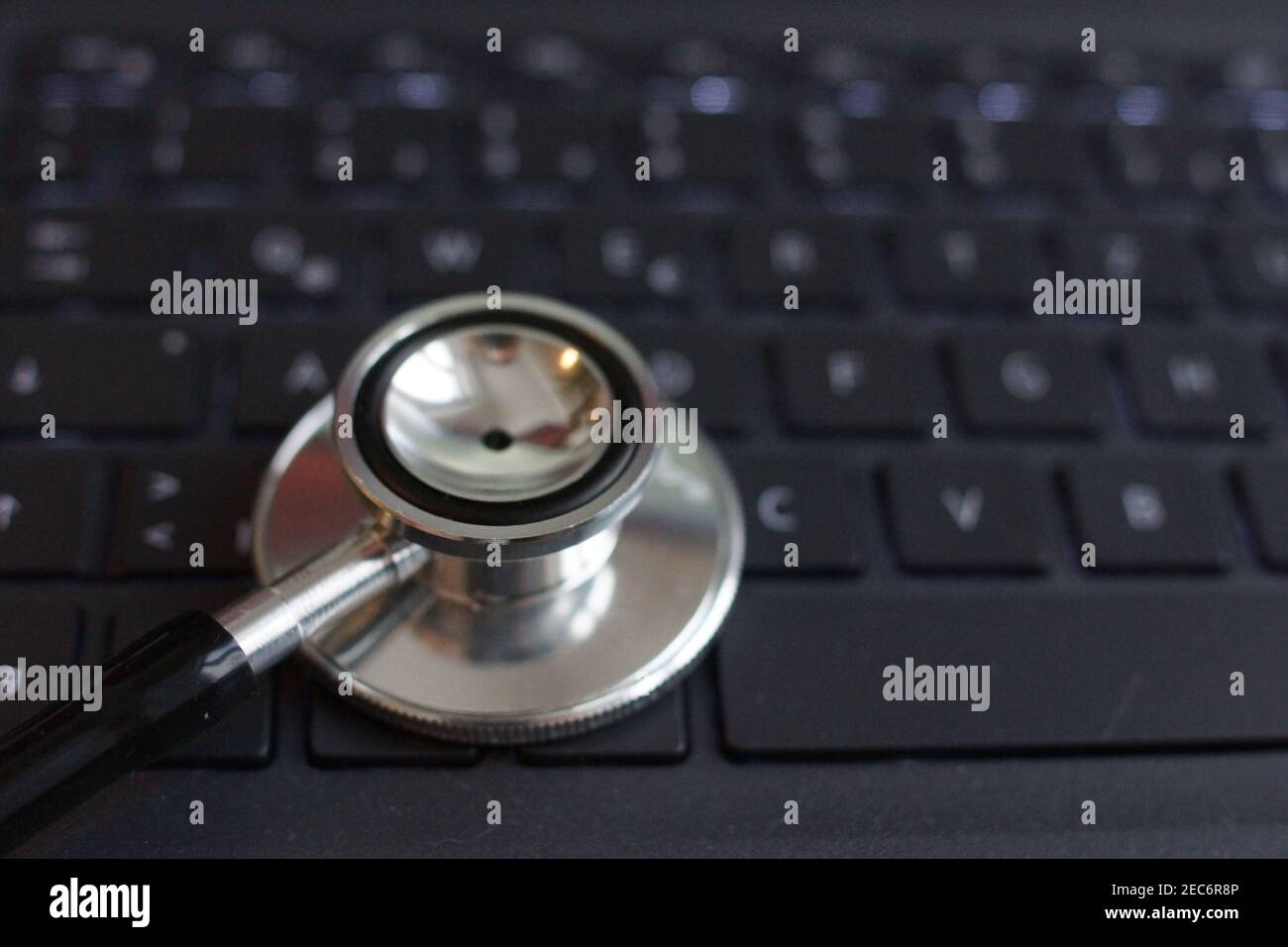 Stethoscope on a computer keyboard. Stock Photo