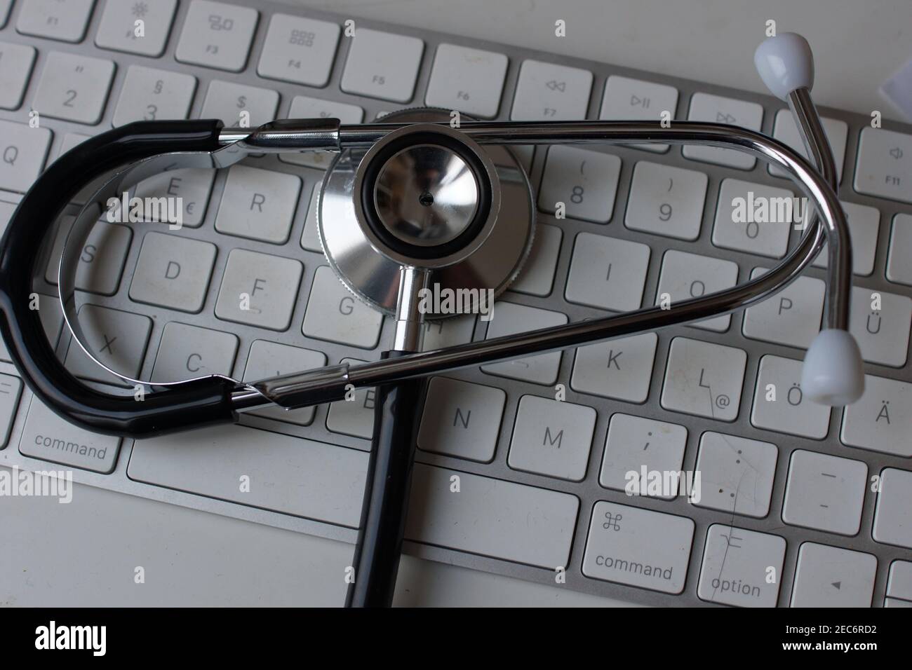 Stethoscope on a computer keyboard. Stock Photo