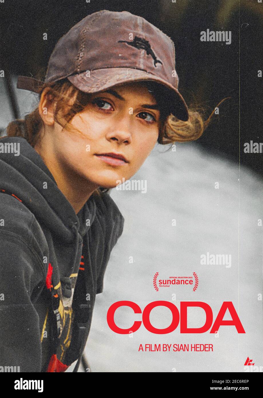 CODA (2021) directed by Sian Heder and starring Emilia Jones, Marlee Matlin and Troy Kotsur. Ruby is CODA (Child of Deaf Adults) and is torn between supporting her parents or pursuing her love of music. Stock Photo