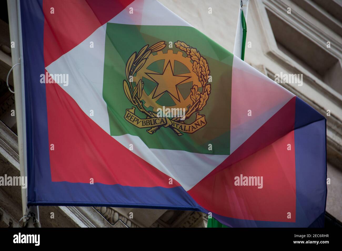 Rome, Italy. 13th Feb, 2021. Italian Republic flag. The new Italian Government, lead by Professor and former President of the European Central Bank Mario Draghi, leaves the Quirinale Palace after swearing in front of the President of the Italian Republic, Sergio Mattarella. This is the 67th Government of Italy. Credit: LSF Photo/Alamy Live News Stock Photo