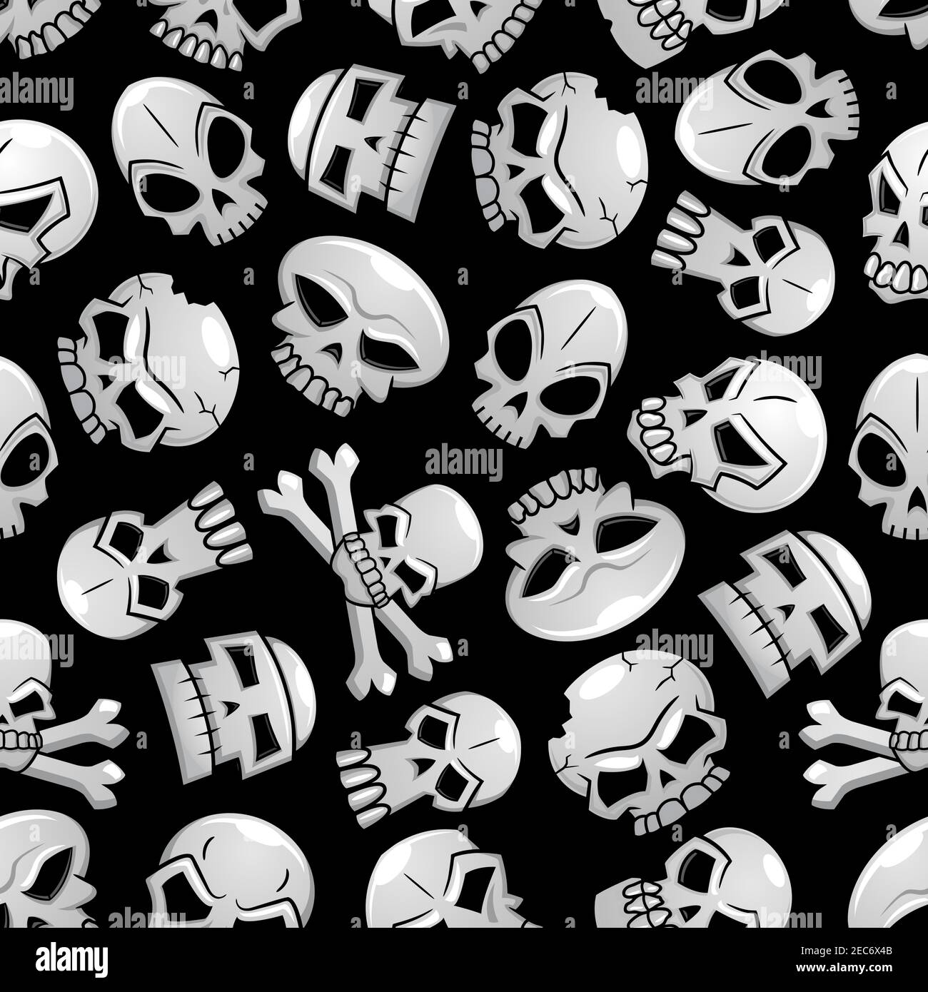 Skulls seamless pattern background. Scary skeleton craniums and crossbones halloween wallpaper Stock Vector