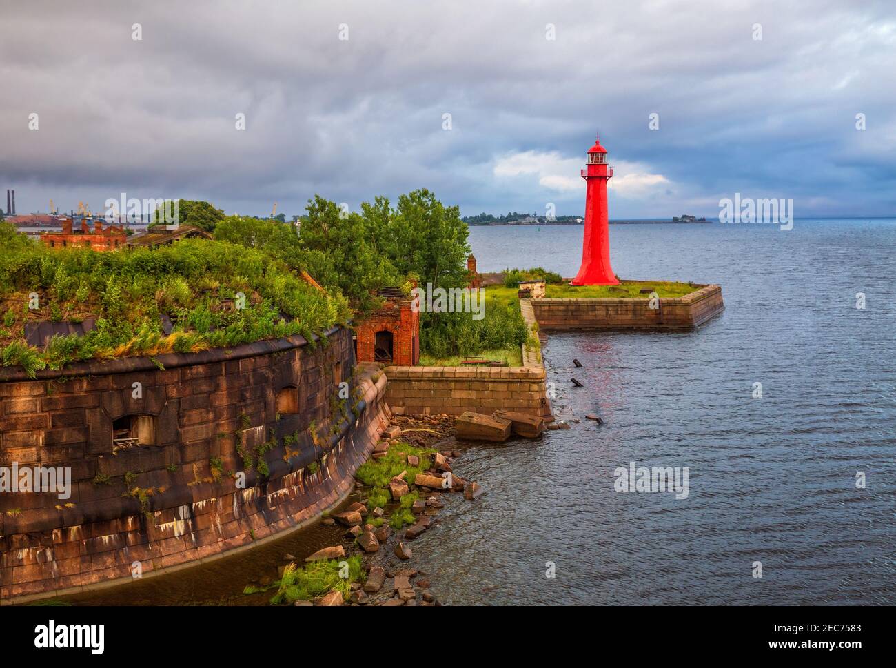 Lighthouse of fort Kronshlot. Fort Kronshlot in the gulf of Finland of ...