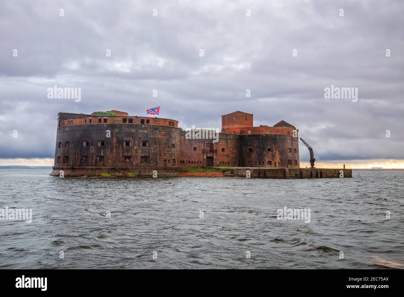 Fort Emperor Alexander I or Plague Fort in the gulf of Finland of the Baltic sea. Sea fortress in Kronstadt, Russia Stock Photo