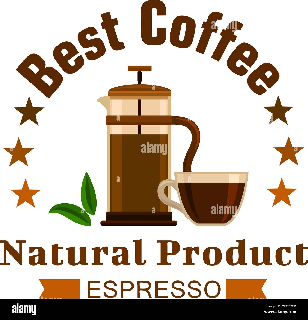 Cafe emblem. Coffee Espresso label. Coffee maker french press and cup