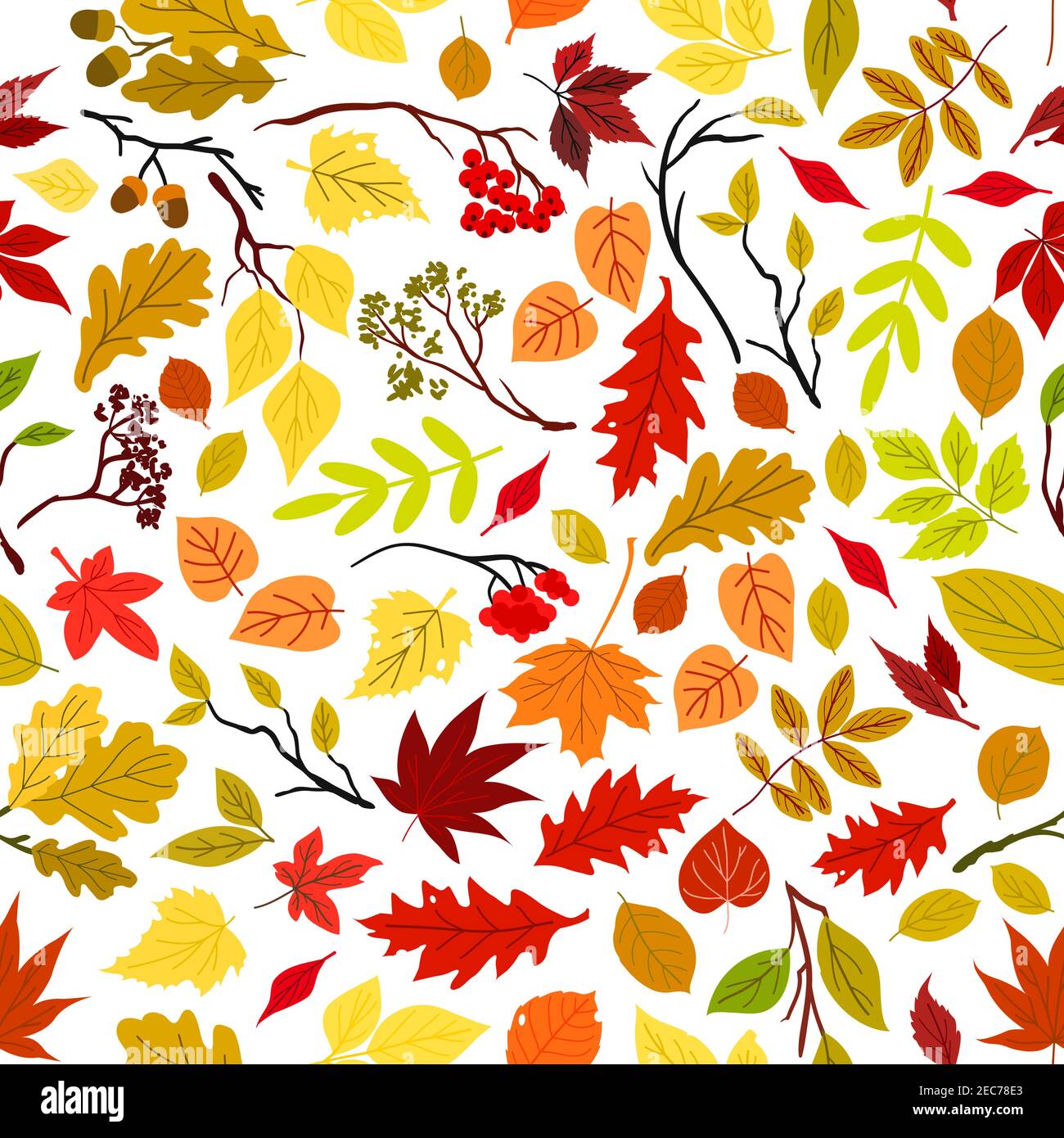Autumn leaves seamless pattern background. Vector leaf and stem ...