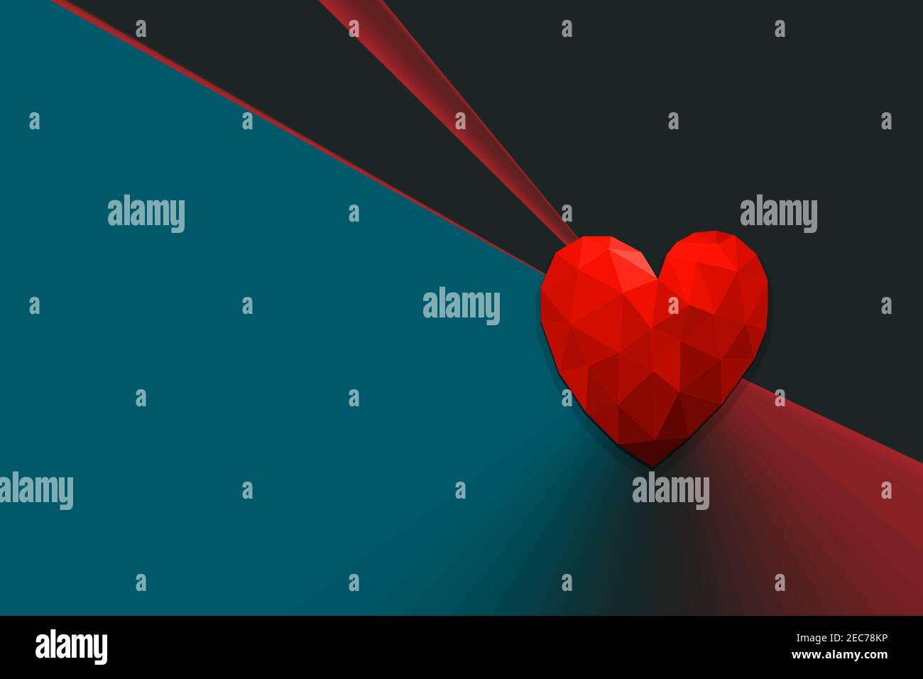Illustration of a red geometric heart-shaped on blue and black ...