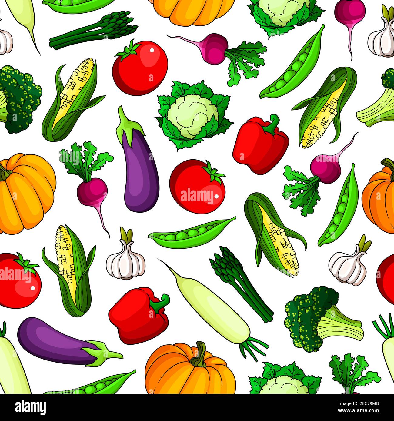 Fresh farm vegetables seamless background. Wallpaper with icon pattern ...