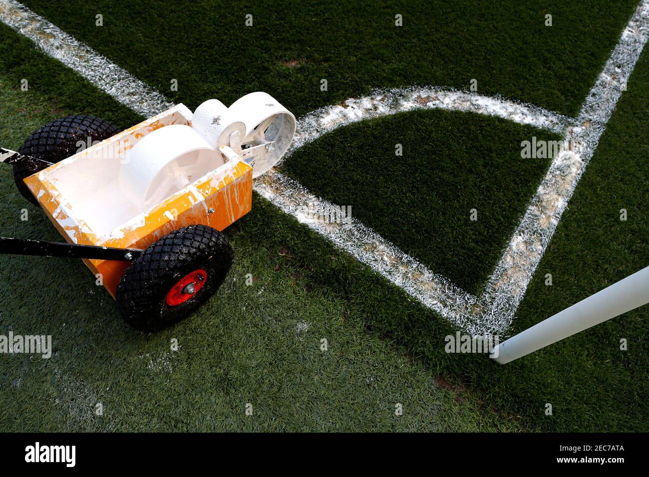 Soccer Football - Premier League - Brighton & Hove Albion v Manchester United - The American Express Community Stadium, Brighton, Britain - May 4, 2018   General view of pitch marking equipment before the match    REUTERS/Eddie Keogh    EDITORIAL USE ONLY. No use with unauthorized audio, video, data, fixture lists, club/league logos or 'live' services. Online in-match use limited to 75 images, no video emulation. No use in betting, games or single club/league/player publications.  Please contact your account representative for further details. Stock Photo