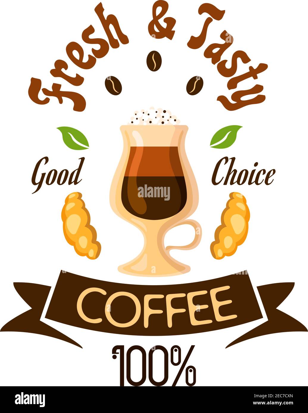 Coffee cafe poster. Coffee latte in glass with cream topping and