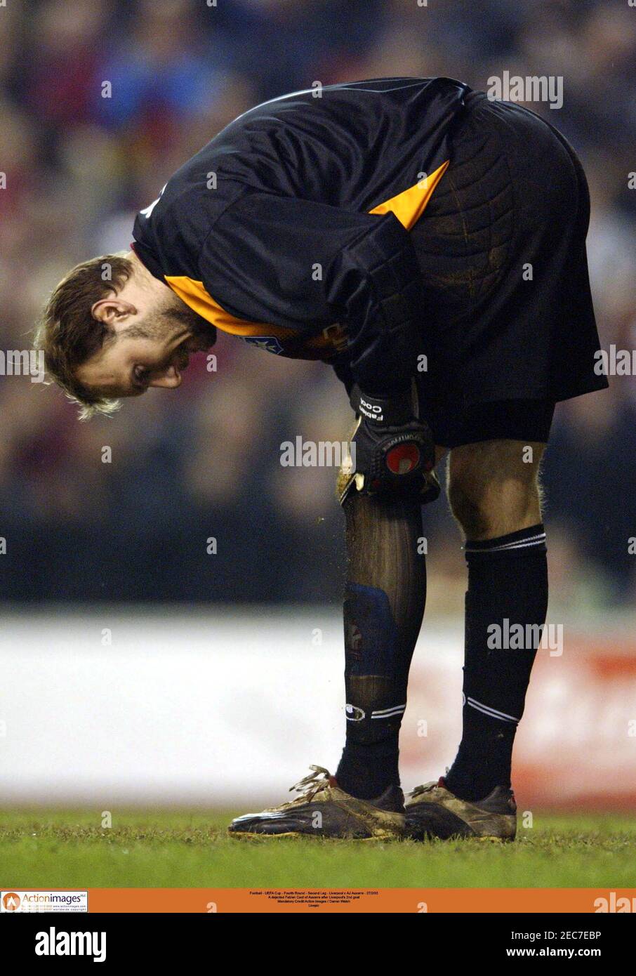 Football Uefa Cup Fourth Round Second Leg Liverpool V Aj Auxerre 27 2 03 A Dejected Fabien Cool Of Auxerre After Liverpool S 2nd Goal Mandatory Credit Action Images Darren Walsh Livepic Stock Photo Alamy