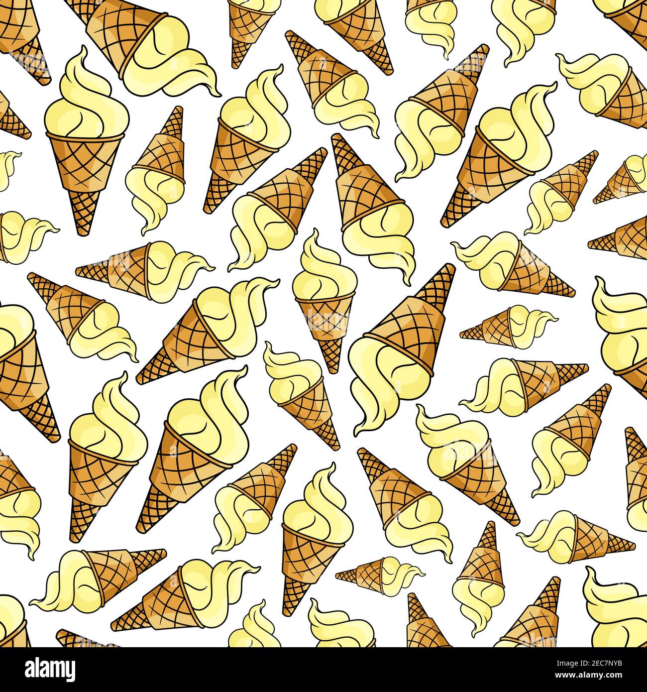 Seamless Pattern With Vanilla Ice Cream. Delicious Balls Of Ice Cream In A  Waffle Cone. Wallpaper, Print, Modern Textile Design, Wrapping Paper.  Vector Illustration. Royalty Free SVG, Cliparts, Vectors, And Stock  Illustration.