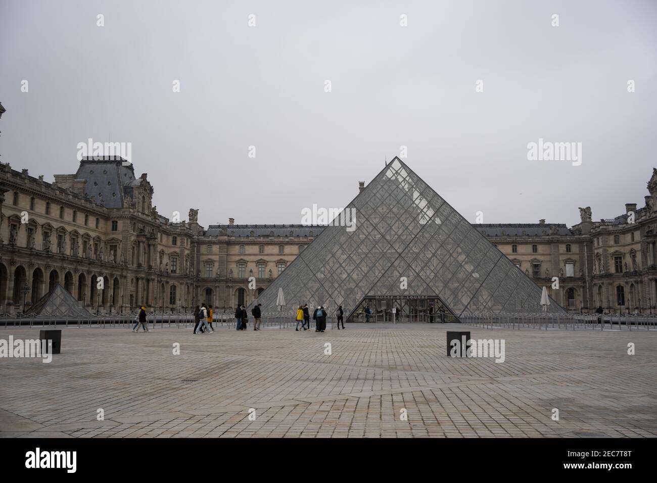 The Louvre Museum (Musée du Louvre) in Paris, France, the world's largest art museum - black and white. Stock Photo