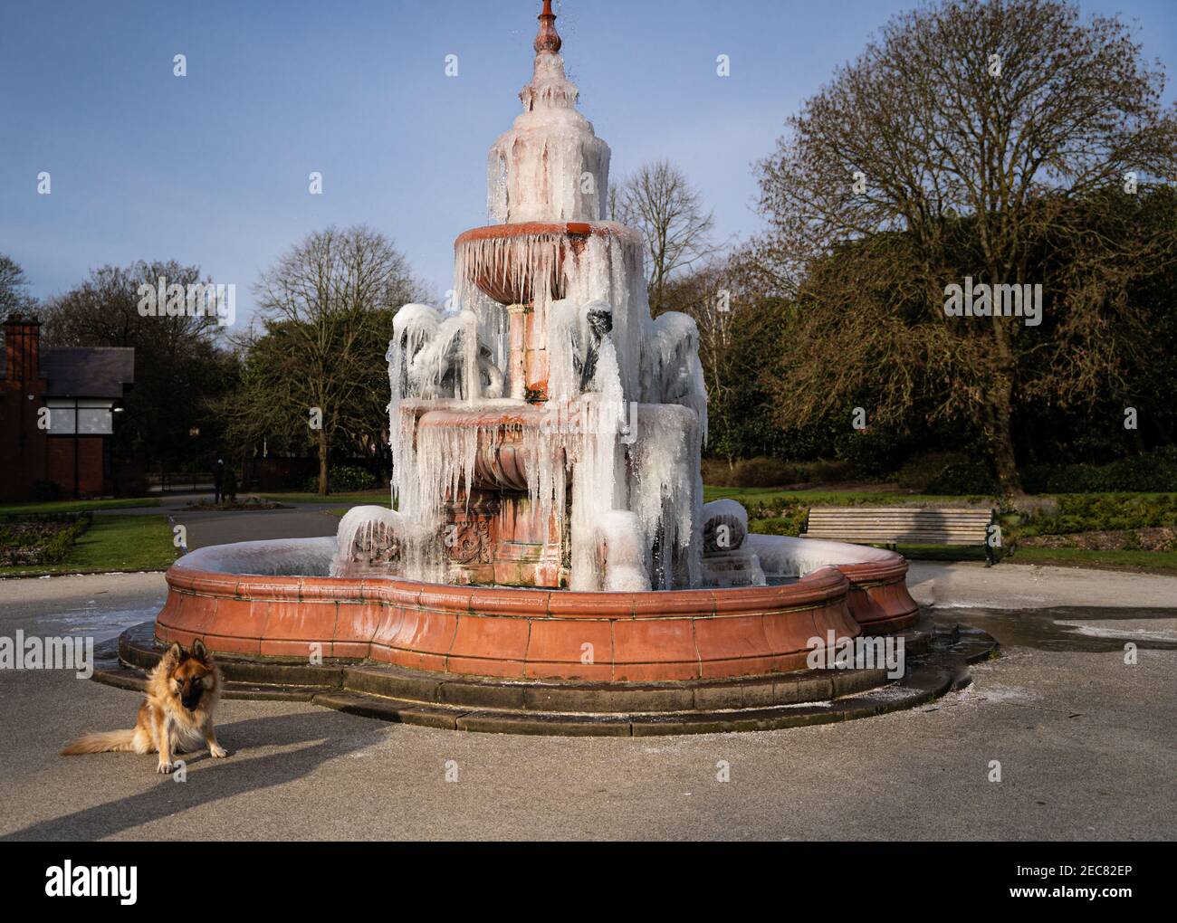 A frozen victorian fountain in Hanley Park, Stoke-on-Trent, UK Stock Photo