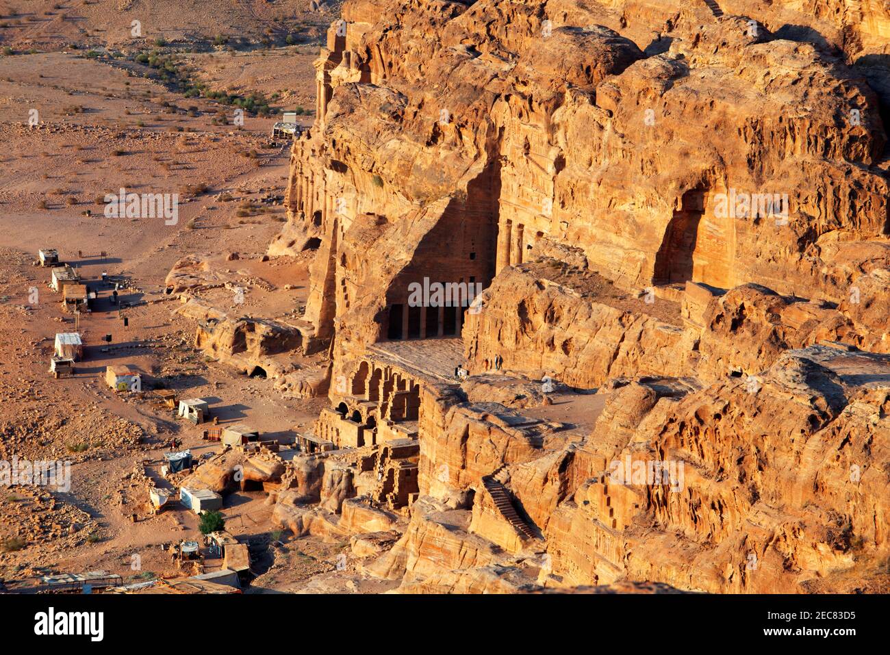 Street of Facades, Tombs of Petra, Jordan. The Corinthian Tomb and the Palace Tomb of the Royal Tombs in the rock city of Petra. The Urn Tomb of the R Stock Photo