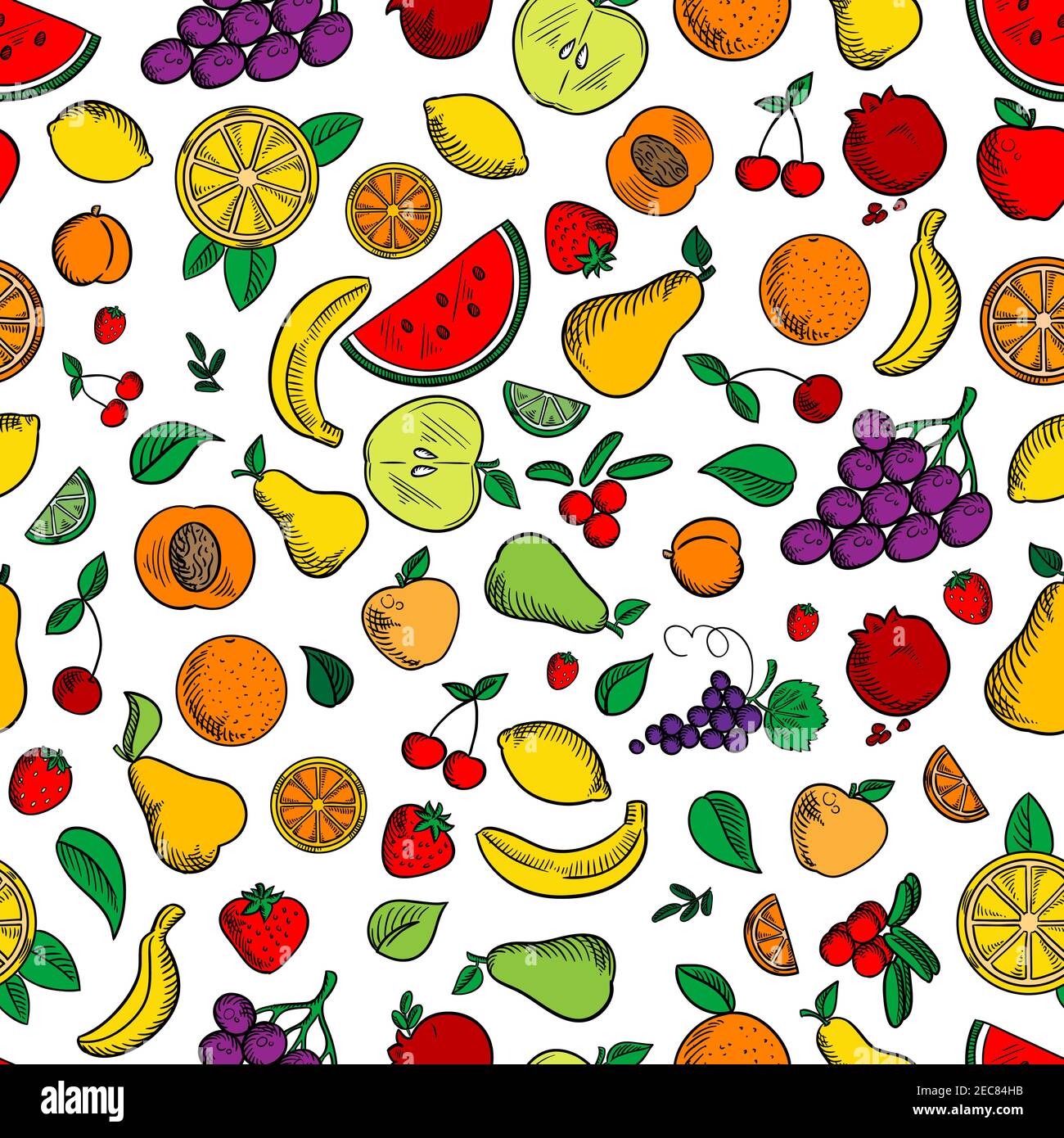 Fruits and berries seamless background. Wallpaper with vector pattern ...