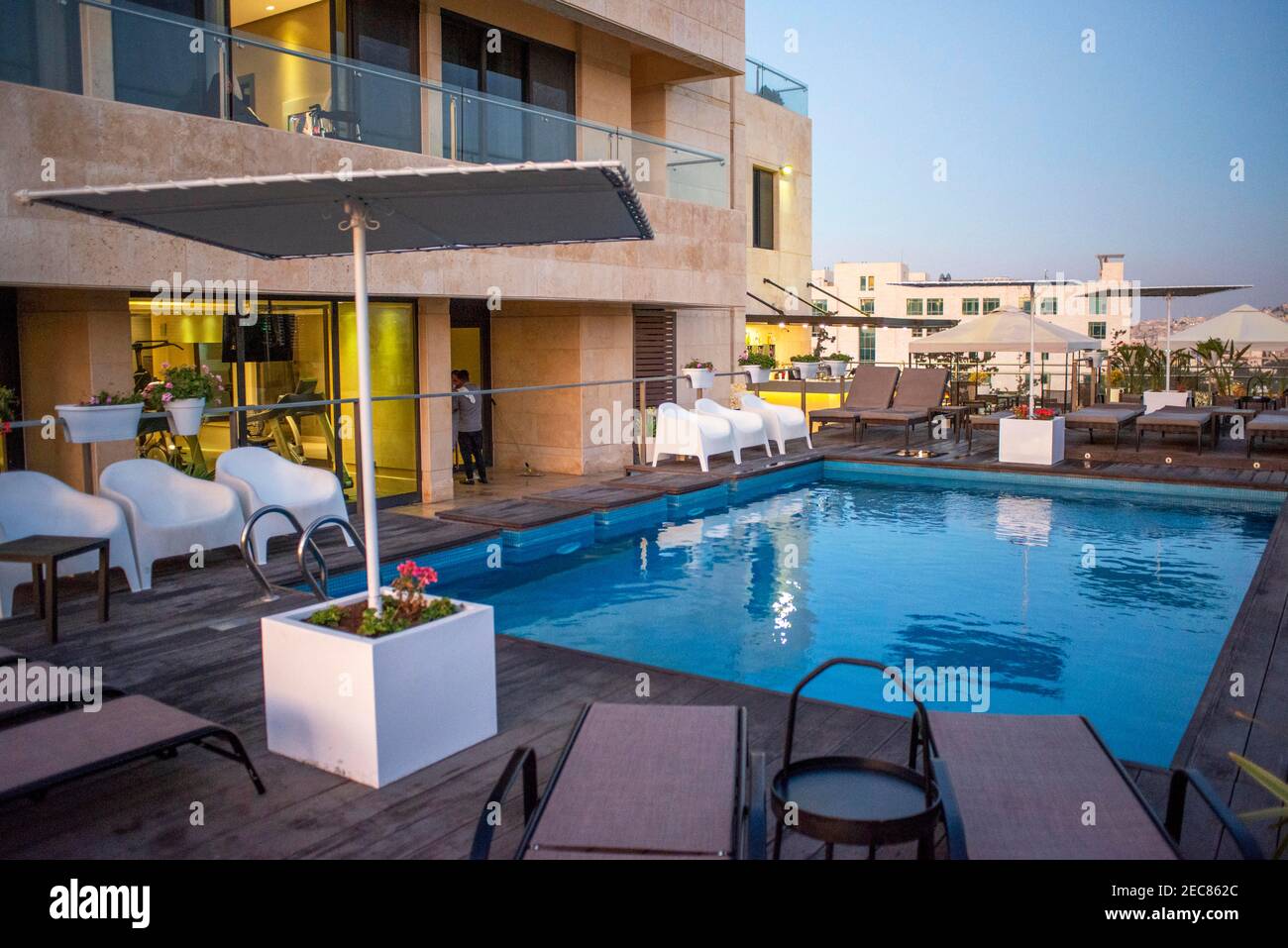 Pool of the The House boutique suites resort hotel in Amman city, capital of Jordan. Jabal district, Amman Jordan. Stock Photo