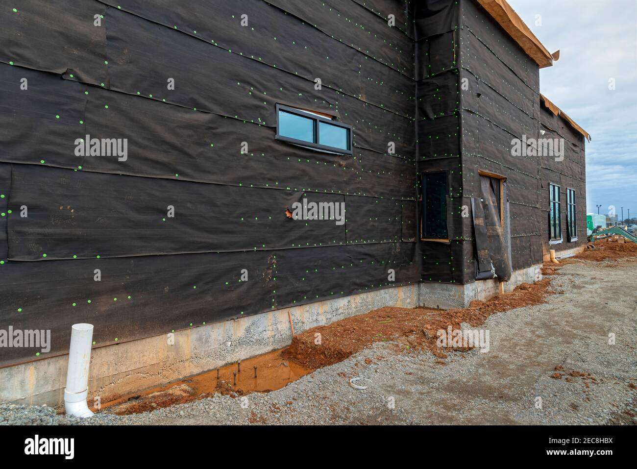 Horizontal shot of the drive through side of a new fast food restaurant
