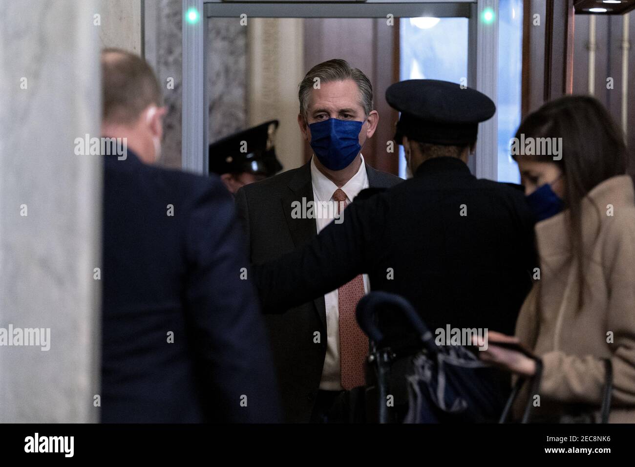 Bruce Castor, defense attorney for Donald Trump, center, goes through security while arriving to the U.S. Capitol in Washington, D.C., U.S., on Saturday, Feb. 13, 2021. The Senate approved 55-45 a request to consider calling witnesses in the second impeachment trial of Donald Trump, a move that may extend the trial that was expected to end within hours. Photo by Stefani Reynolds/Pool/ABACAPRESS.COM Stock Photo