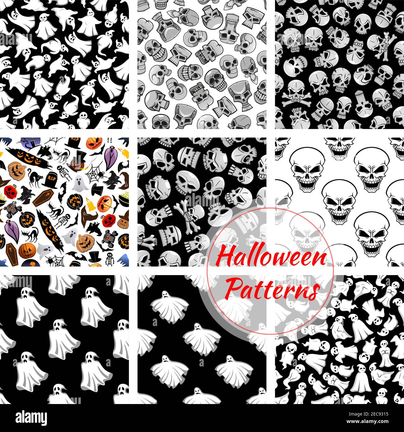 Halloween seamless decoration patterns set. Vector pattern of flying ...