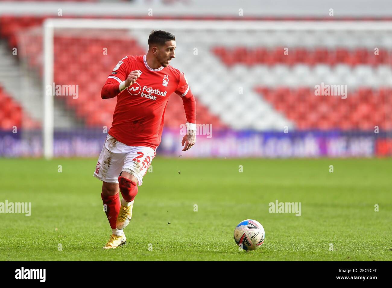 NOTTINGHAM, ENGLAND. FEB 13TH; Anthony Knockaert (28) of Nottingham Forest in action during the Sky Bet Championship match between Nottingham Forest and Bournemouth at the City Ground, Nottingham on Saturday 13th February 2021. (Credit: Jon Hobley | MI News) Credit: MI News & Sport /Alamy Live News Stock Photo