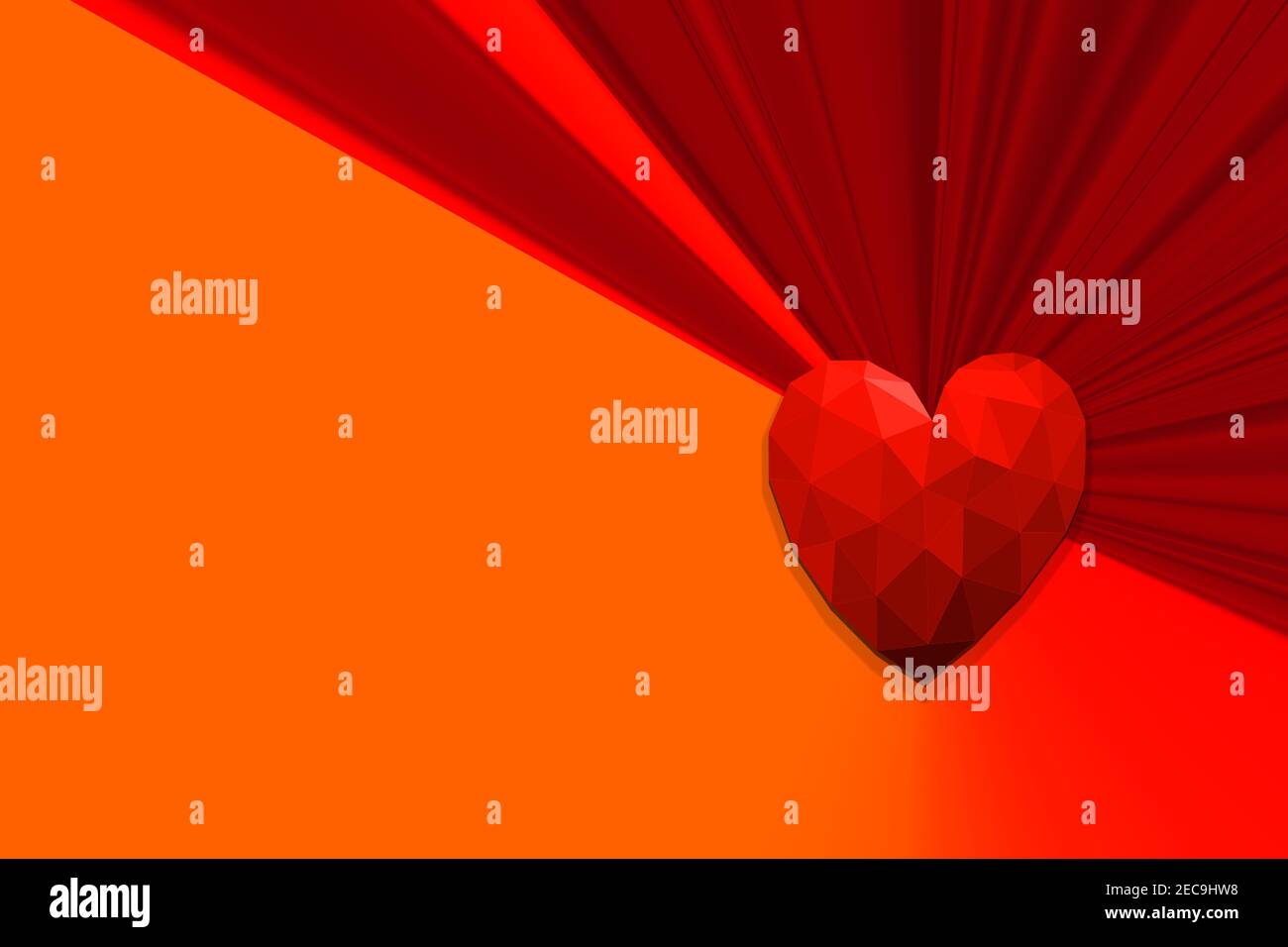 Illustration of bright red rays rising from a geometric red heart on ...