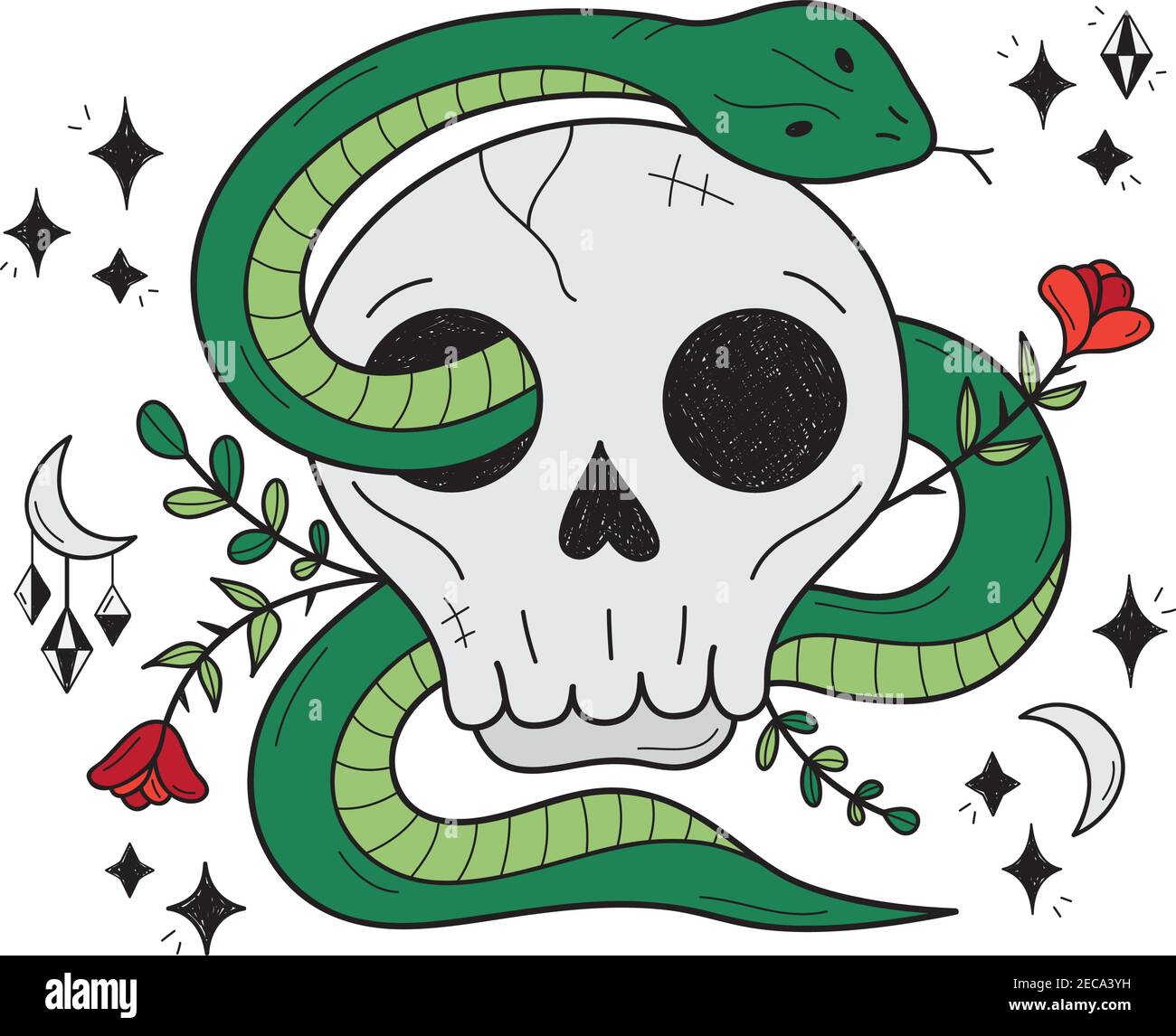 cool drawings of skulls and snakes