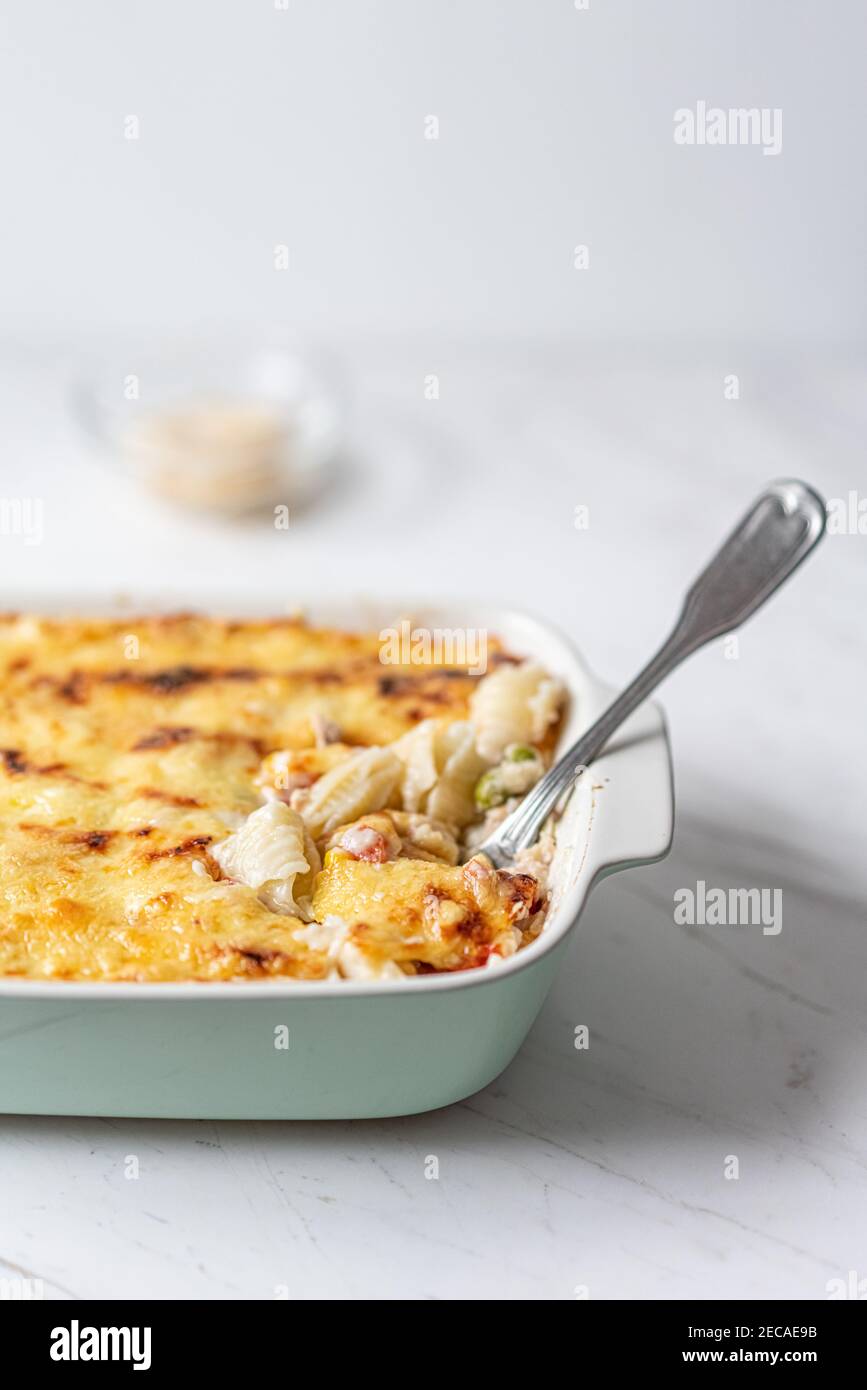 Creamy Tuna Bake With Cheese and Pasta Stock Photo Alamy