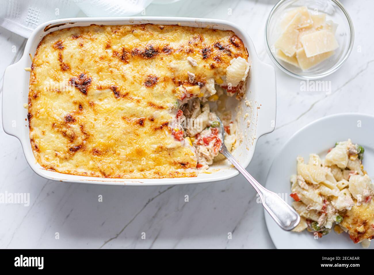 Creamy Tuna Bake With Cheese and Pasta Stock Photo Alamy