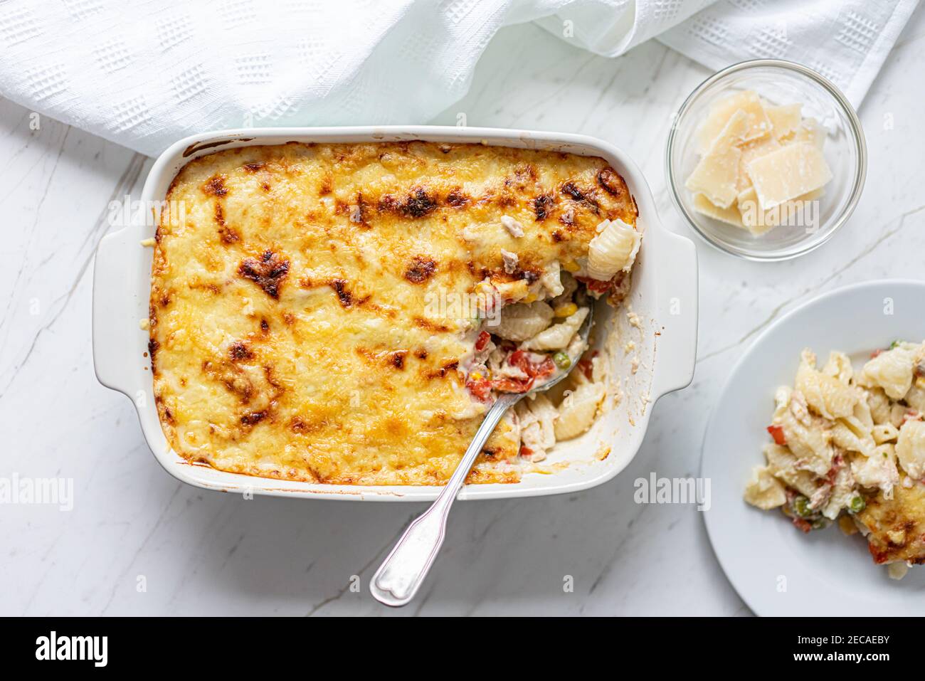 Creamy Tuna Bake With Cheese and Pasta Stock Photo Alamy