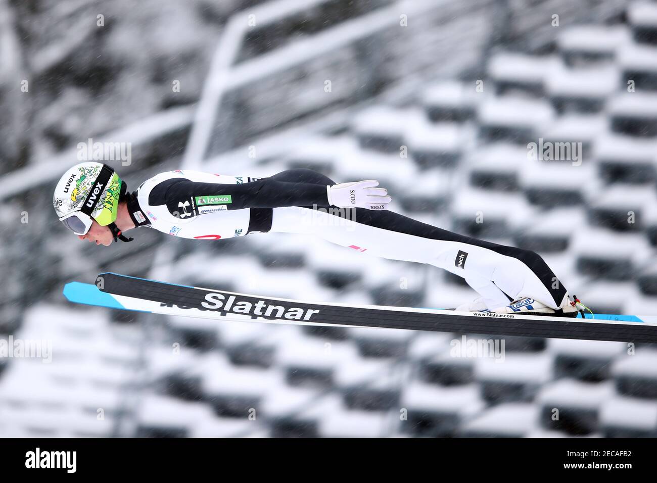 Zakopane, Poland. 13th Feb, 2021. Bor Pavlovcic ski jumping on The Great Krokiew Ski Jumping facility during the Ski Jumping World Cup competition in Zakopane. Credit: SOPA Images Limited/Alamy Live News Stock Photo