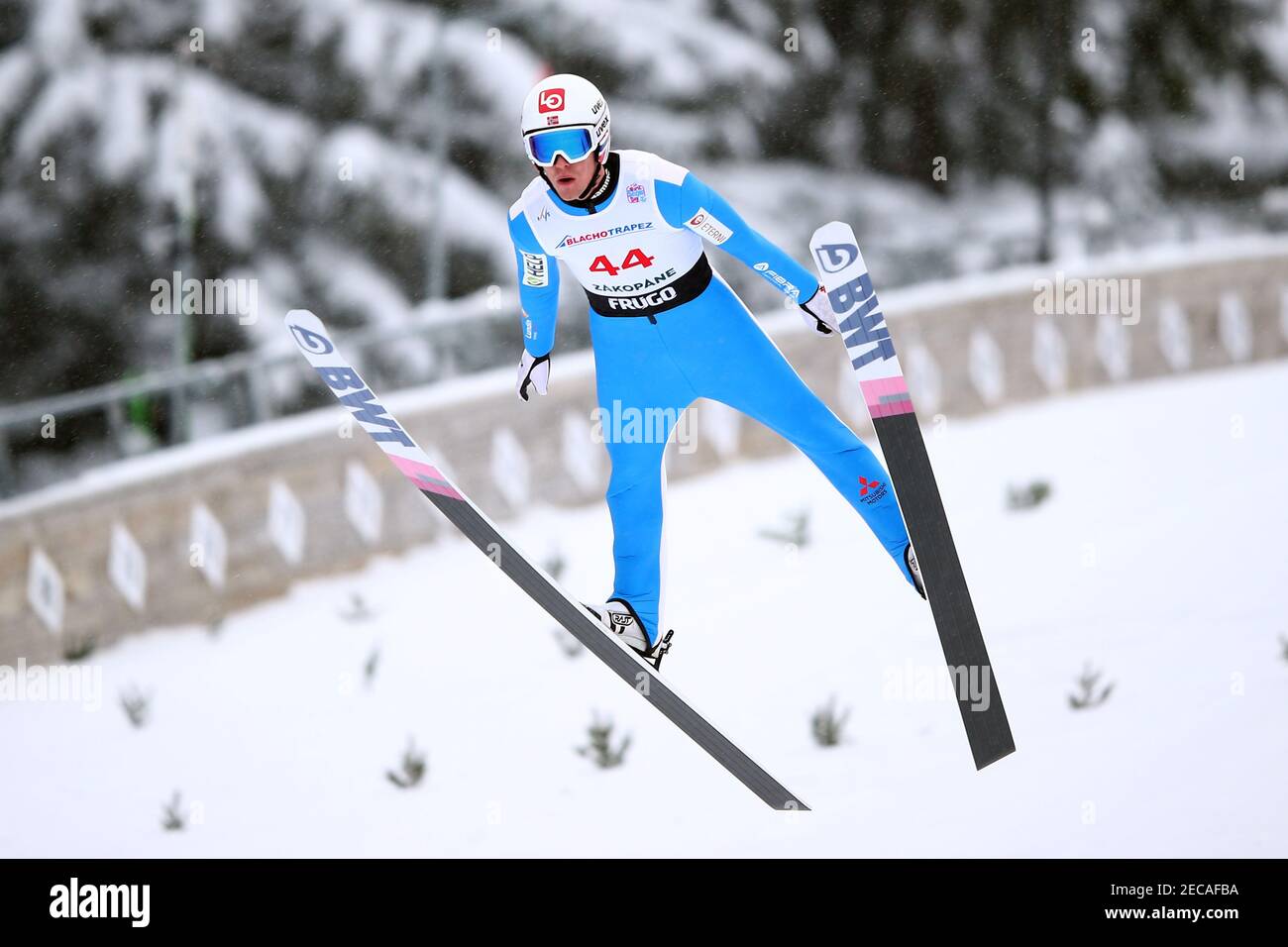 Zakopane, Poland. 13th Feb, 2021. Andre Daniel ski jumping on The Great Krokiew Ski Jumping facility during the Ski Jumping World Cup competition in Zakopane. Credit: SOPA Images Limited/Alamy Live News Stock Photo