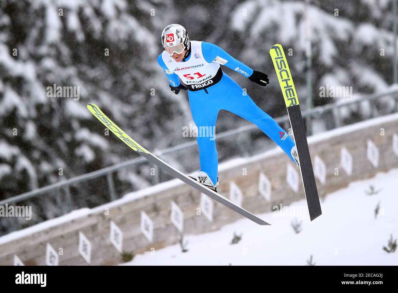 Zakopane, Poland. 13th Feb, 2021. Robert Johansson ski jumping on The Great Krokiew Ski Jumping facility during the Ski Jumping World Cup competition in Zakopane. Credit: SOPA Images Limited/Alamy Live News Stock Photo
