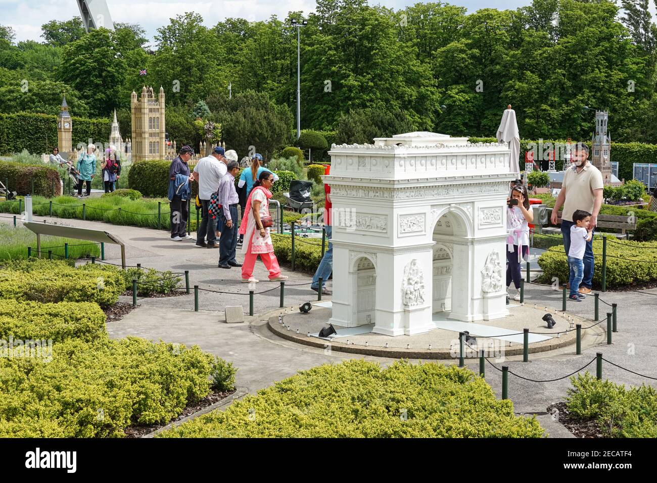 Visitors in MiniEurope miniature park with Europe's landmarks in